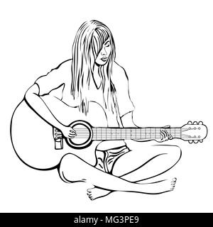 Girl Playing Guitar Linear Vector Drawing Stock Vector Royalty Free  555282940  Shutterstock