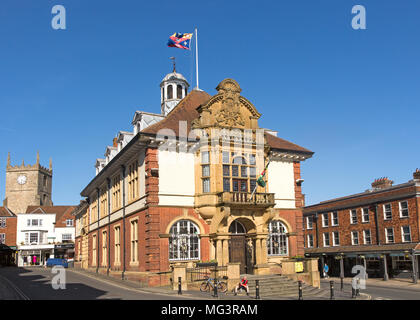 Historic town hall building in centre of Marlborough, Wiltshire, England, UK Stock Photo