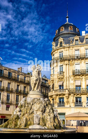 Fontaine des Trois Graces on place de la Comedie in Montpellier, Stock Photo