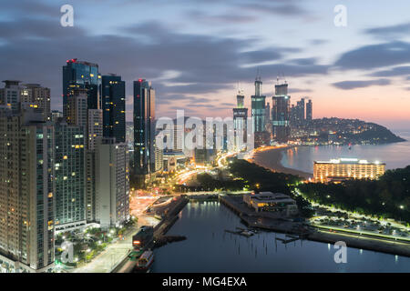 Night view of Haeundae beach. Haeundae beach is Busan's most popular beach in South Korea. Stock Photo