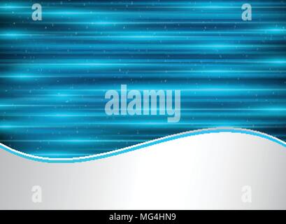 Abstract technology blue laser lines horizontal with lighting effect on dark background. Footer wave graphic gradient white and gray place your text.  Stock Vector