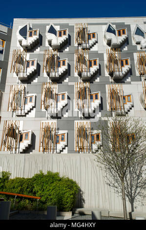 View of exterior of Scottish Parliament building at Holyrood in Edinburgh, Scotland, United Kingdom. Stock Photo