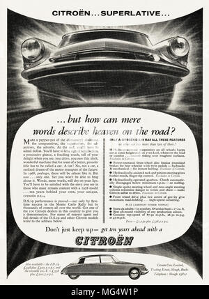 1950s original vintage advertisement advertising new Citroen DS19 French car in English magazine circa 1958 Stock Photo