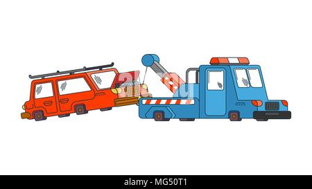 Tow truck and car. Wrecker Evacuates auto. Help on road. Vector illustration Stock Vector
