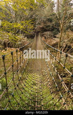The 100ft Burma rope bridge crossing the Jungle at the Lost Gardens of Heligan Cornwall Stock Photo