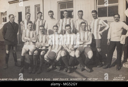 Real Photographic Postcard of Hove Police v Tillings, May 4th 1920. Hove Police Winners of The Cup Stock Photo