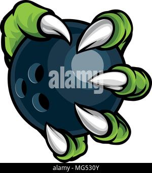 Monster animal claw holding Ten Pin Bowling Ball Stock Vector