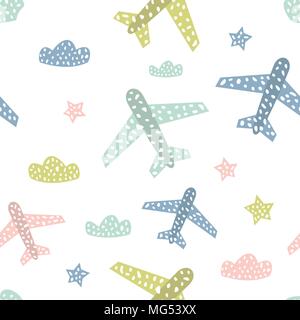 Cute Seamless Pattern With Paper Airplane And Hearts. Template For 