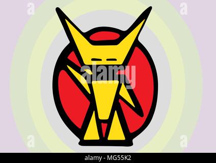 A little yellow robot on a red background Stock Vector