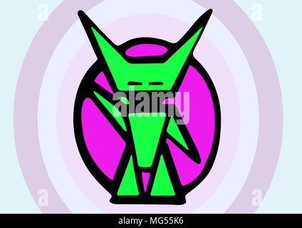 A little green robot on a pink background Stock Vector