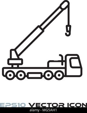 Mobile crane truck flat line icon vector Stock Vector