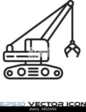 Clamshell grab excavator flat line icon vector Stock Vector