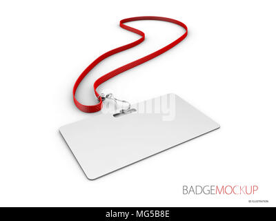 Blank white and red badges. Pin button. 3d Illustration realistic mockup. Stock Photo