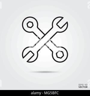 Crossed wrenches vector line icon. Automotive parts, repair and service symbol. Stock Vector