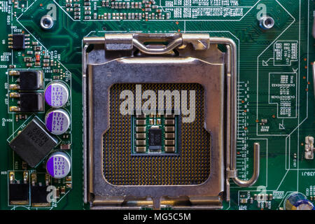 Macro photography of personal computer parts within the motherboard Stock Photo