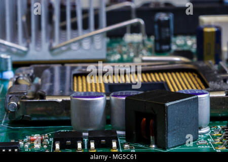 Macro photography of personal computer parts within the motherboard Stock Photo
