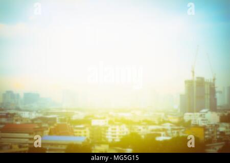Blurred Building Under Construction and Light Leak Background with Space for Text. Stock Photo