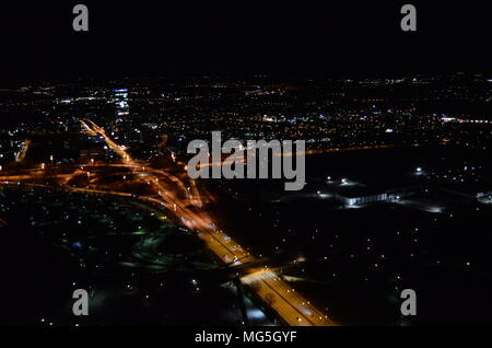 lights and streets of Munich in Germany during nighttime Stock Photo