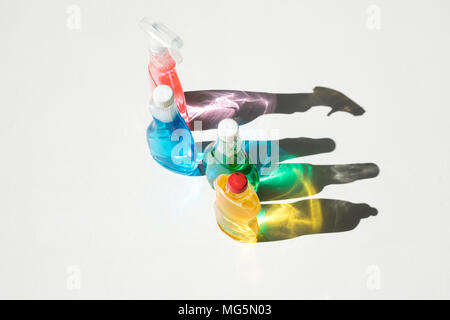 plastic bottles of cleaning products Stock Photo