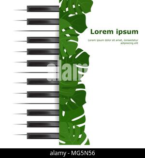 Piano keyboard with monstera leaves frame Stock Vector