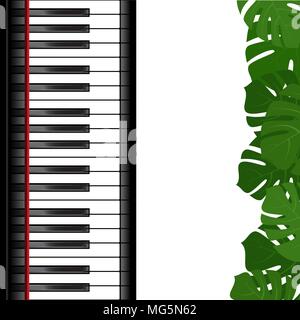 Piano keyboard with monstera leaves frame Stock Vector