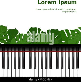 Piano keyboard with monstera leaves frame Stock Vector