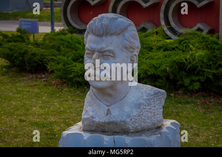 MOSCOW, RUSSIA- APRIL, 24, 2018: Marble bust of Joseph Vissarionovich Stalin, in Fallen Monument Park, Moscow Stock Photo