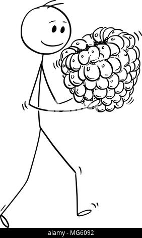 Cartoon of Man Carrying Big Ripe Raspberry Fruit Stock Vector