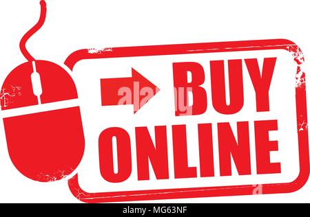 buy online red stamp on white background. icon with computer mouse Stock Vector