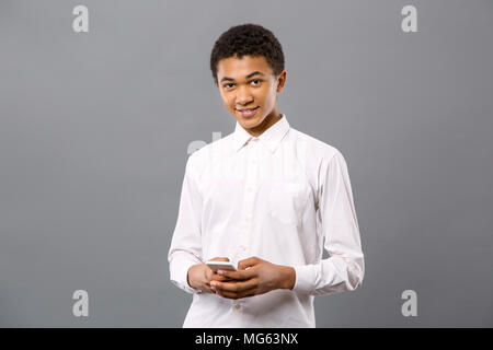 Pleasant nice man using social networks Stock Photo