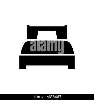 Bed icon in flat style. Hotel symbol isolated on white background. Bed vector icon. Bedroom symbol. Simple abstract bedtime icon. Black sleeping icon. Stock Vector