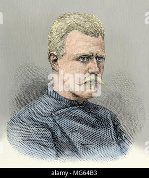 Fridtjof Nansen, Norwegian explorer and statesman, circa 1890. Digitally colored woodcut Stock Photo