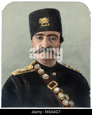 Naser al-Din, Shah of Iran, 1880s. Digitally colored woodcut of a photograph Stock Photo