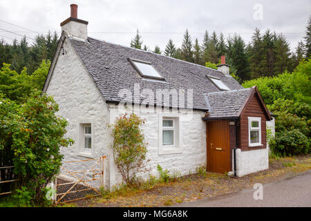 A typical traditional country slate roof cottage with white walls in rural Scotland UK Stock Photo