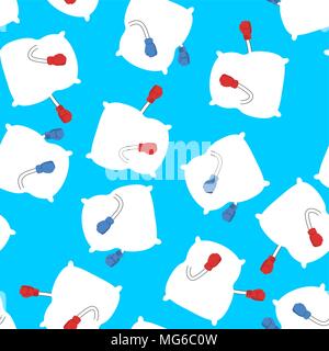 Pillow fight pattern. Strong cushions in boxing gloves. Duel bed linen background. Vector illustration Stock Vector