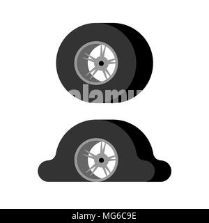 Flat tire and Whole wheel car. Vector illustration Stock Vector