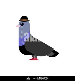 Pigeon Aristocrat in hat bowler. Dove in pince-nez. Vector illustration Stock Vector