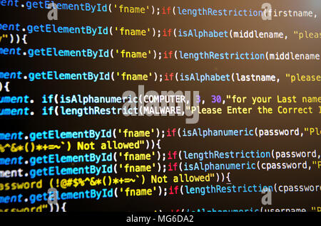 Desktop source code and abstract technology background, Developer and programming with coding, Computer virus and Malware attack. Stock Photo