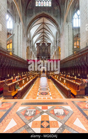 Gloucester, United Kingdom - March 28, 2015: The ornate design of the ceiling of Gloucester Cathedral in England's West Country. Stock Photo