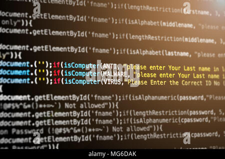 Desktop source code and abstract technology background, Developer and programming with coding, Computer virus and Malware attack. Stock Photo