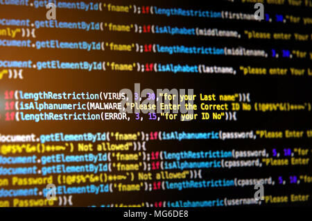 Desktop source code and abstract technology background, Developer and programming with coding, Computer virus and Malware attack. Stock Photo