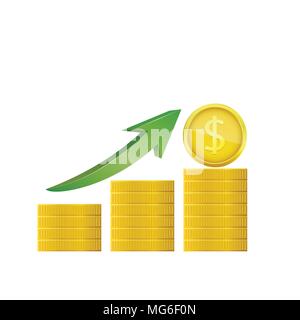 Dollar coins with green arrow Stock Vector