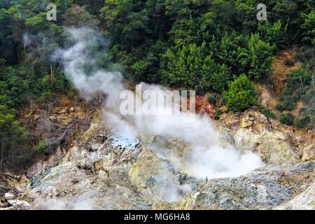 One of the Sulphur Springs inside the now collapsed La Soufriere drive-through volcano in St Lucia, Caribbean. Stock Photo