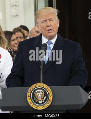 Washington, District of Columbia, USA. 27th Apr, 2018. United States President Donald J. Trump hosts a celebration for Team USA at the White House in Washington, DC on Friday, April 27, 2018.Credit: Ron Sachs/CNP Credit: Ron Sachs/CNP/ZUMA Wire/Alamy Live News Stock Photo