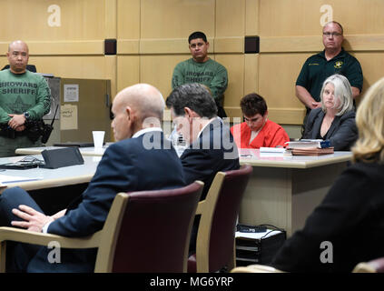 March 22, 2018 - North Miami Beach, Florida, USA - Florida school shooting suspect Nikolas Cruz back in court in front of The Broward County Public Defender's office urged Circuit Judge Elizabeth Scherer for a hearing to move forward the death penalty case Friday afternoon, April 27, 2018, in Fort Lauderdale, Fl.  The hearing is expected to deal with several procedural issues possibly including setting an initial trial date and Cruz's public defender possibly ask to waive Florida's speedy trial rule. The rule generally requires that a felony defendant go to trial within 175 days of arrest unle Stock Photo