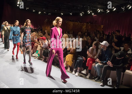 Budapest, Hungary. 27th Apr, 2018. Models present creations of Hungarian brand Maison Marquise designed by Bori Toth during the Budapest Central European Fashion Week in Budapest, Hungary, on April 27, 2018. Credit: Attila Volgyi/Xinhua/Alamy Live News Stock Photo