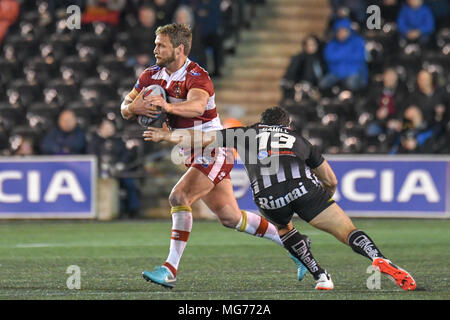 Widnes, UK, 27th April 2018.  Select Security Stadium, Widnes, England; Betfred Super League rugby, Widnes Vikings v Wigan Warriors; Sean O'Loughlin of Wigan Warriors Credit: News Images /Alamy Live News Stock Photo