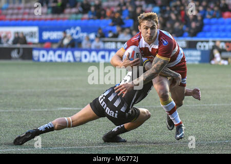 Widnes, UK, 27th April 2018.  Select Security Stadium, Widnes, England; Betfred Super League rugby, Widnes Vikings v Wigan Warriors; Sam Powell of Wigan Warriors Credit: News Images /Alamy Live News Stock Photo