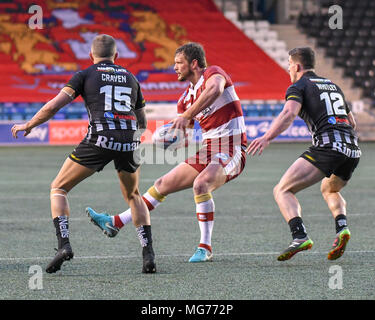 Widnes, UK, 27th April 2018.  Select Security Stadium, Widnes, England; Betfred Super League rugby, Widnes Vikings v Wigan Warriors; Sean O'Loughlin of Wigan Warriors Credit: News Images /Alamy Live News Stock Photo