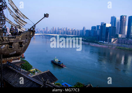 Chongqin, Chongqin, China. 27th Apr, 2018. Chonging, CHINA-27th April 2018: The Qiansimen Bridge across Jialing River in southwest China's Chongqing. Credit: SIPA Asia/ZUMA Wire/Alamy Live News Stock Photo